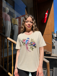 Wholesale Women's Blouse Bird Embroidery, Beige - 80262 | REEL TRİKO 1993 - Thumbnail
