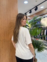 Wholesale Women's Blouse Bird Embroidery Ecru - 80358 | REEL TRİKO - Thumbnail