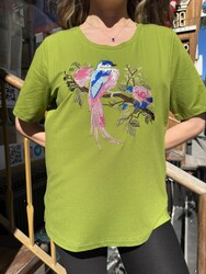 Wholesale Women's Blouse Bird Embroidered Green - 80262 | REEL TRİKO 1993 - Thumbnail
