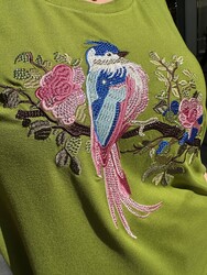 Wholesale Women's Blouse Bird Embroidered Green - 80262 | REEL TRİKO 1993 - Thumbnail