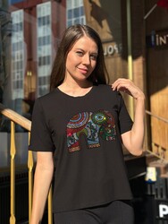 Wholesale Women's Blouse Colorful Stone Embellished Black - 80372 | REEL TRİKO - Thumbnail