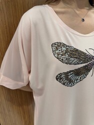 Wholesale Women's Blouse Dragonfly Detail Pink - 80464 | REEL TRİKO - Thumbnail