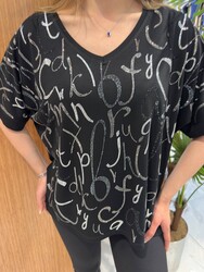 Wholesale Women's Blouse Stone Embellishment, Black - 80392 | REEL TRİKO 1993 - Thumbnail