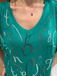 Wholesale Women's Blouse Stone Embellishments Green - 80392 | REEL TRİKO 1993 - Thumbnail