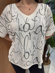 Wholesale Women's Blouse Stone Embellishment White - 80392 | REEL TRİKO 1993 - Thumbnail