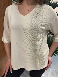 Wholesale Women's Blouse - V-Neck - Ecru - 80396 | REEL TRİKO 1993 - Thumbnail
