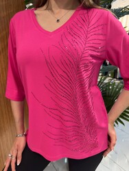 Wholesale Women's Blouse V-Neck Fuchsia - 80396 | REEL TRİKO 1993 - Thumbnail