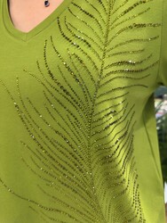 Wholesale Women's Blouse V-Neck Green - 80396 | REEL TRİKO 1993 - Thumbnail