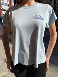 Wholesale Women's Blouse Swan Embroidery, Blue - 80630 | REEL TRİKO - Thumbnail