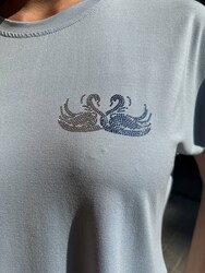Wholesale Women's Blouse Swan Embroidery, Blue - 80630 | REEL TRİKO - Thumbnail