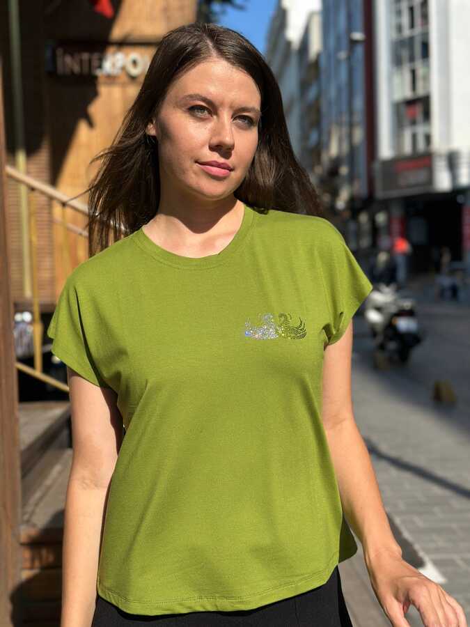 Reel Triko - Wholesale Women's Blouse Swan Embroidery, Green - 80630 | REEL TRİKO