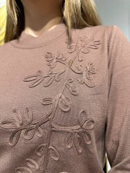 Wholesale Women’s Embroidered Knit Sweater - Brown - 32852 | REEL TRİKO - 2