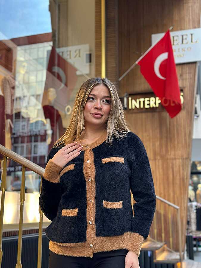 Wholesale Women’s Knit Cardigan - Angora - Black - 30094 | REEL TRİKO