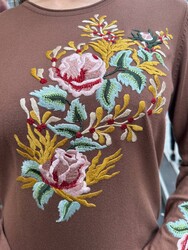 Wholesale Women's Brown Crew Neck Knit Sweater - 31943 | REEL TRİKO - Thumbnail