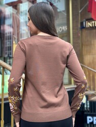 Wholesale Women's Brown Crew Neck Knit Sweater - 31943 | REEL TRİKO - Thumbnail