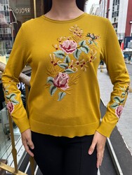 Wholesale Women's Crew Neck Knit Sweater Mustard - 31943 | REEL TRİKO - Thumbnail
