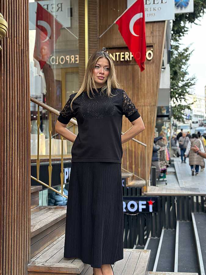 Wholesale Women's Knit Sweater - Mock Neck - Black - 30959 | REEL TRİKO