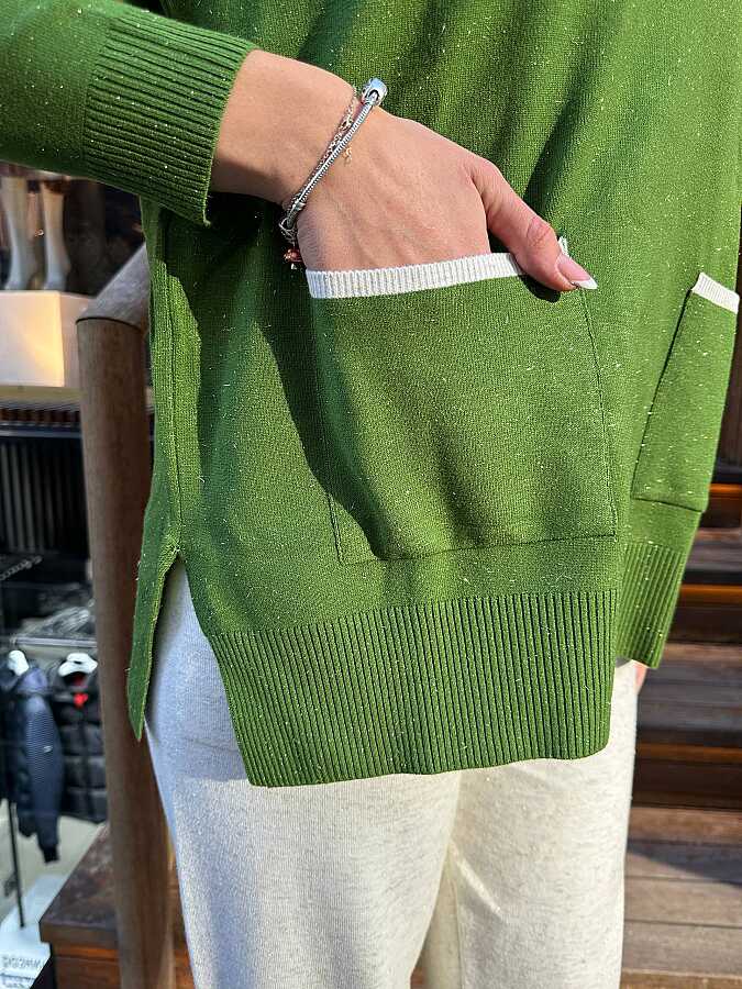 Wholesale Women’s Knit Sweater Pocket Detail Grass Green - 31390 | REEL TRİKO - 3