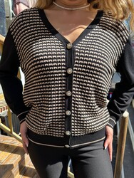 Wholesale Women's Basic Knit Cardigan Black & Beige – 31912 | REEL TRİKO - 2