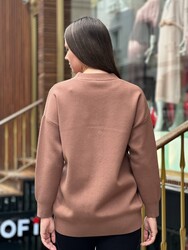 Wholesale Women's Button-Detail Knit Cardigan - Brown - 32961 | REEL TRİKO - Thumbnail