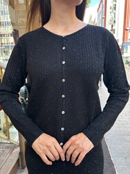 Wholesale Women's Knitted Cardigan Glitter Trim, Black - 32919 | REEL TRİKO - Thumbnail