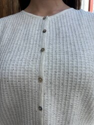 Wholesale Women's Knitted Cardigan Glittery Trim - Ecru - 32919 | REEL TRİKO - Thumbnail