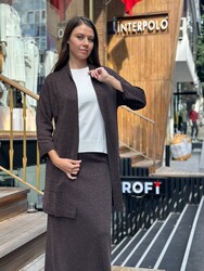 Wholesale Women's Knitted Cardigan Long Brown - 32882 | REEL TRİKO - Thumbnail
