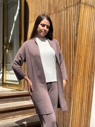 Wholesale Women's Long Knitted Cardigan Mink - 32882 | REEL TRİKO - Thumbnail