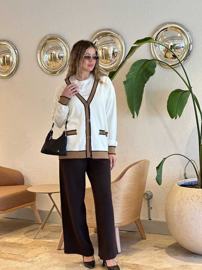 Wholesale Women's Knit Cardigan Pocket Detail Ecru - 32863 | REEL TRİKO