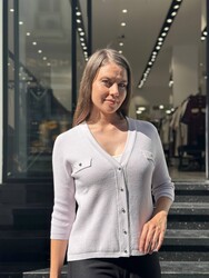 Wholesale Women's Knitted Cardigan Pocket Detail, Lilac - 32908 | REEL TRİKO - Thumbnail