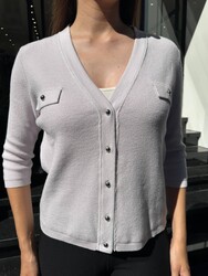 Wholesale Women's Knitted Cardigan Pocket Detail, Lilac - 32908 | REEL TRİKO - Thumbnail