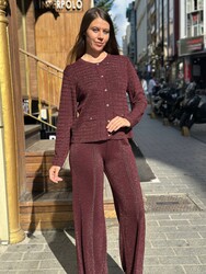 Wholesale Women's Knitted Cardigan Pocket Detail, Plum - 32277 | REEL TRİKO - Thumbnail