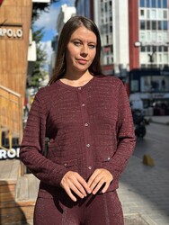 Wholesale Women's Knitted Cardigan Pocket Detail, Plum - 32277 | REEL TRİKO - Thumbnail