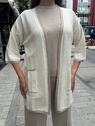 Wholesale Women's Knit Cardigan Pockets - Ecru - 31067 | REEL TRİKO - Thumbnail
