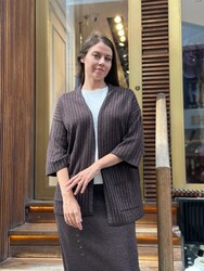 Wholesale Women's Knitted Cardigan, Two Pockets Brown - 32864 | REEL TRİKO - Thumbnail