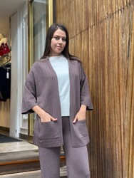 Wholesale Women's Knitted Cardigan Two Pockets Mink - 32864 | REEL TRİKO - Thumbnail