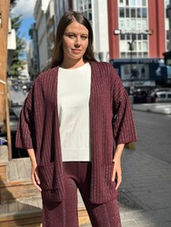 Wholesale Women's Knitted Cardigan, Two Pockets, Plum - 32864 | REEL TRİKO - Thumbnail