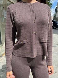 Wholesale Women's Knitted Cardigan Pocket Detail, Mink - 32277 | REEL TRİKO - Thumbnail