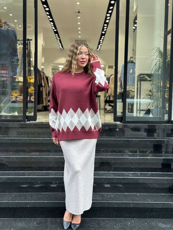Reel Triko - Wholesale Women's Knitted Skirt Slit Stone Detail - 32887 | REEL TRİKO