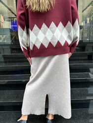 Wholesale Women's Knitted Skirt Slit Stone Detail - 32887 | REEL TRİKO - Thumbnail