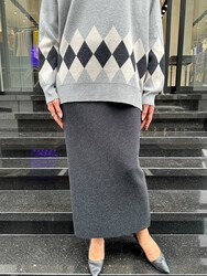 Wholesale Women's Knit Skirt Slit Detail Anthracite - 32887 | REEL TRİKO - Thumbnail