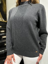 Wholesale Women's Basic Anthracite Knit Sweater - 32922 | REEL TRİKO - Thumbnail