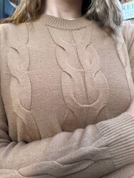 Wholesale Women's Knit Sweater Basic Camel - 32915 | REEL TRİKO - Thumbnail