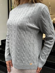Wholesale Women's Basic Knit Sweater Grey - 32914 | REEL TRİKO - Thumbnail
