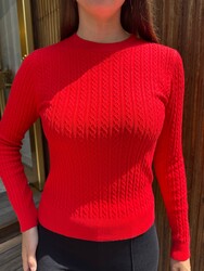 Wholesale Women's Basic Knit Sweater Red - 32385 | REEL TRİKO - Thumbnail