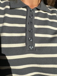 Wholesale Women's Knit Sweater Button Detail Anthracite & Ecru - 32889 | REEL TRİKO - Thumbnail