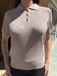 Wholesale Women's Knitted Sweater Button Detail, Beige - 32191 | REEL TRİKO - Thumbnail