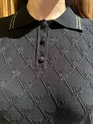 Wholesale Women's Knitted Sweater Button Detail, Black - 32310 | REEL TRİKO - Thumbnail
