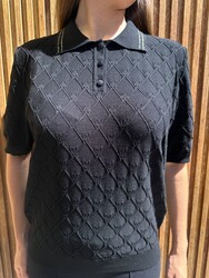 Wholesale Women's Knitted Sweater Button Detail, Black - 32310 | REEL TRİKO - Thumbnail