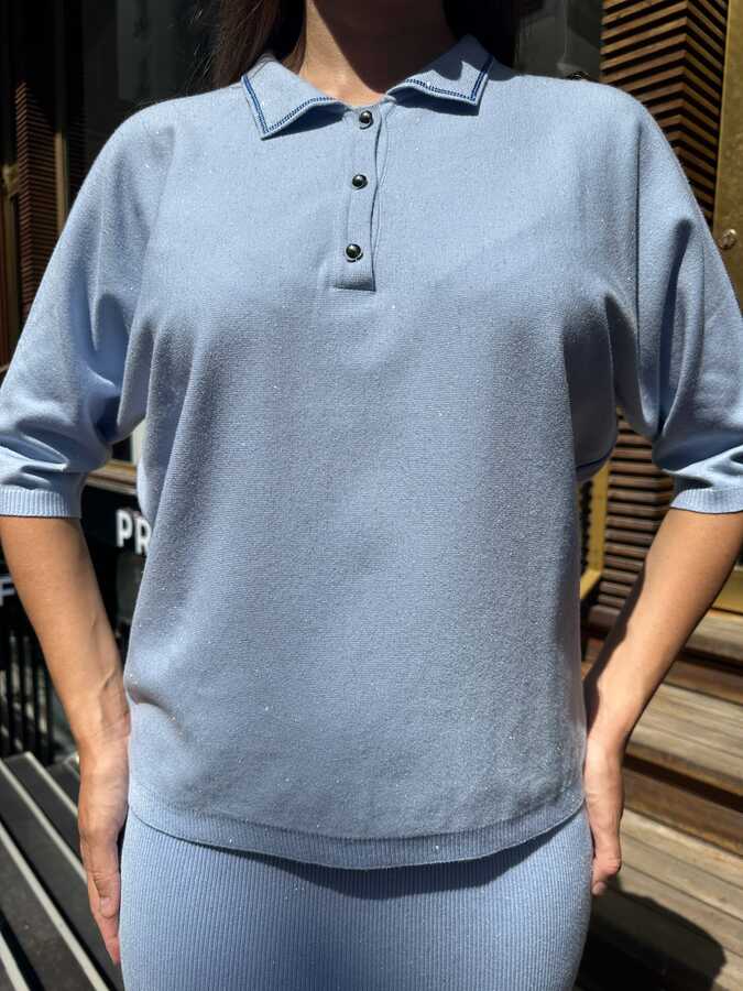 Wholesale Women's Knitted Sweater Button Detail, Blue - 32621 | REEL TRİKO - 3